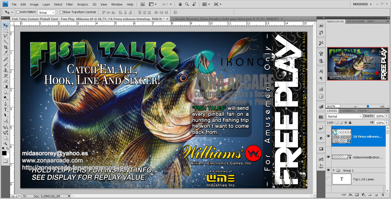 "Fish Tales Custom Pinball Cards" (WILLIAMS). Designed by Zona Arcade